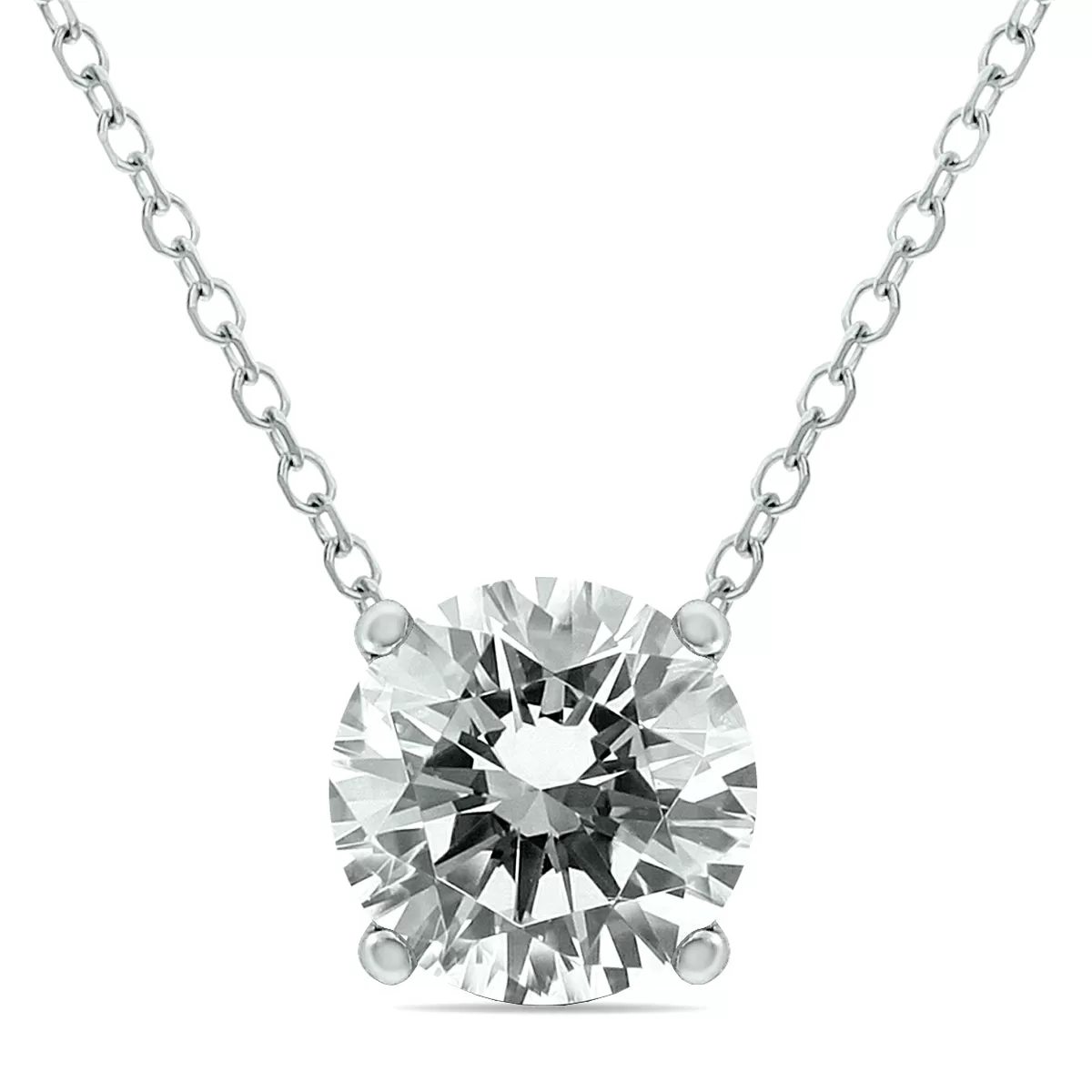 1 Carat Floating Round Diamond Solitaire Necklace In 14K White Gold