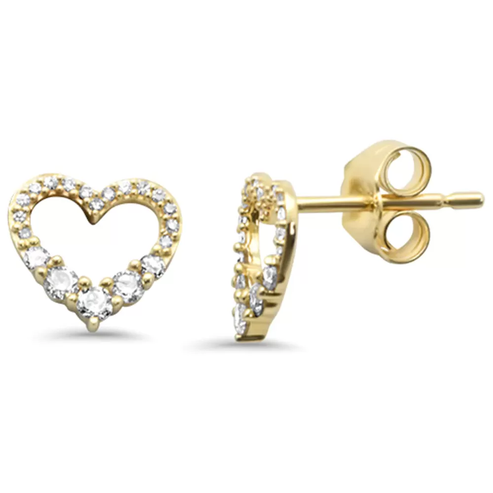 14K Yellow Gold Diamond Heart Stud Earrings- M H W ACCESSORIES