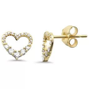 14K Yellow Gold Diamond Heart Stud Earrings- M H W ACCESSORIES