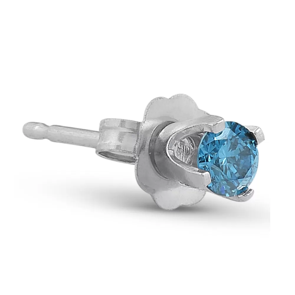 1/8ct Single Blue Diamond Stud 14K White Gold