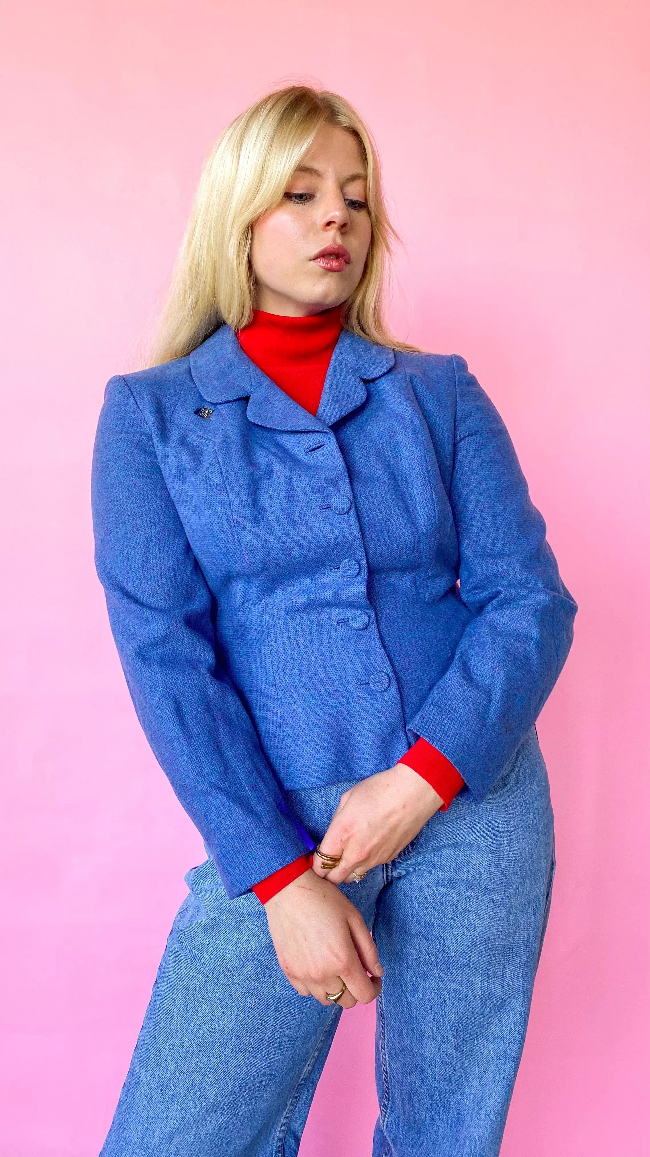 1950s Blue and Purple Tweed Jacket, sz. M