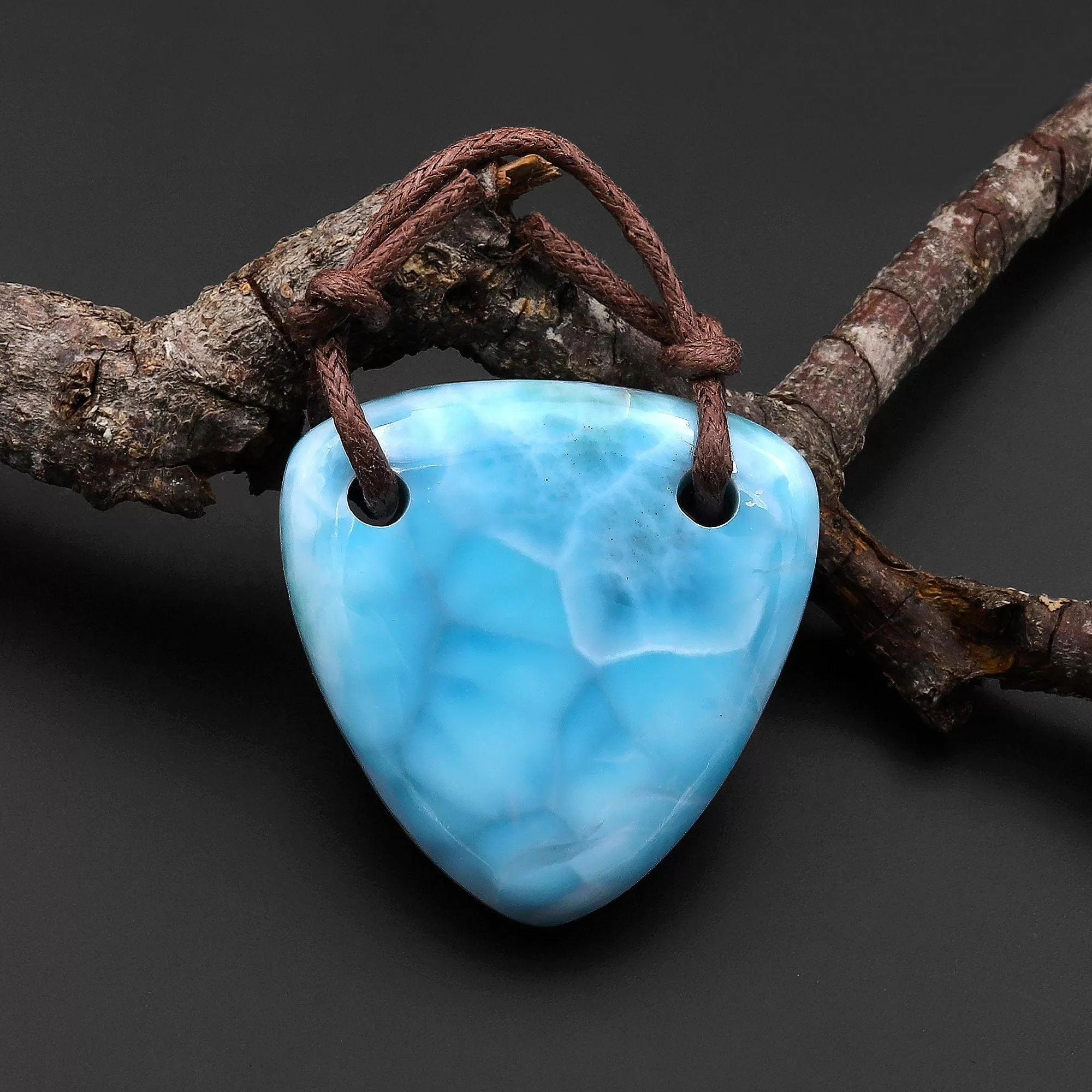 2 Hole Pendant Natural Blue Larimar Triangle Pendant Drilled Genuine Real Blue Larimar Gemstone A10