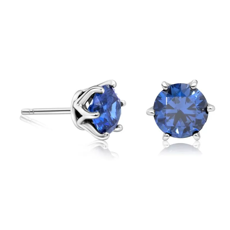 925 Silver Blue CZ Studs - 7mm December Birthstone Earrings