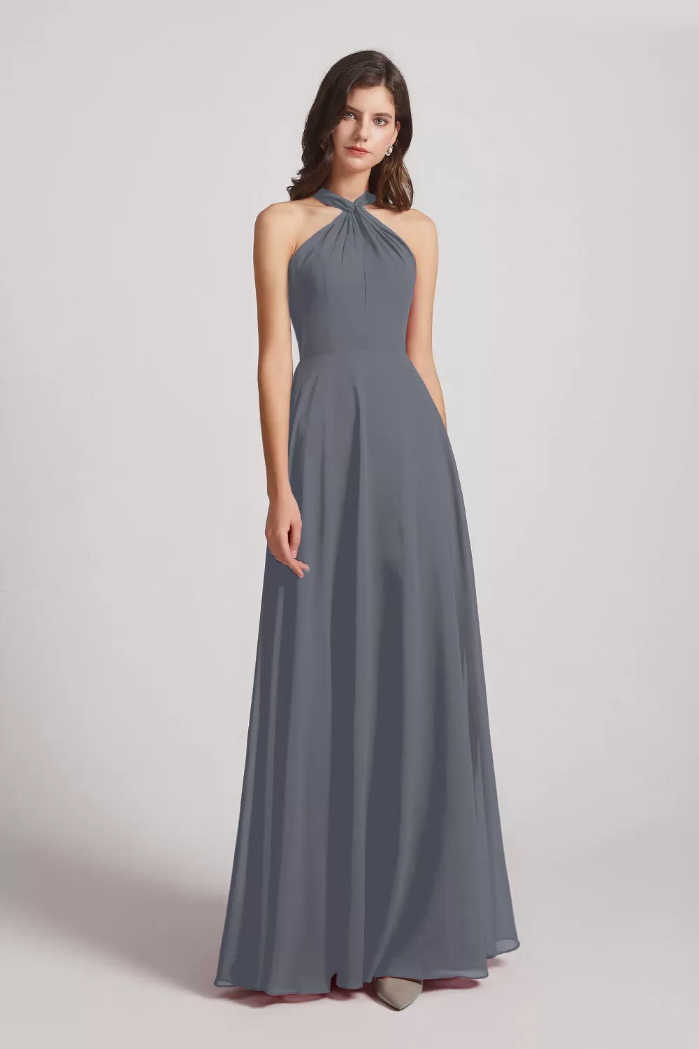 A-Line Chiffon Cross Halter Neckline Bridesmaid Dresses (AF0114)