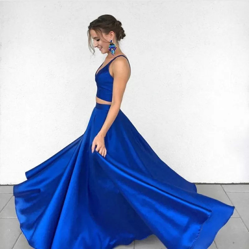 A Line Two Pieces Royal Blue Long Prom, Royal Blue Two Pieces Formal, Two Pieces Royal Blue Graduation