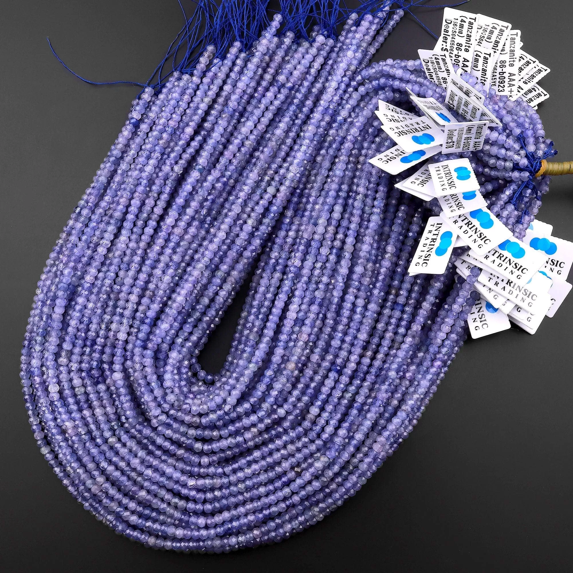 AAA Faceted Natural Tanzanite Rondelle Beads 4mm Micro Laser Cut Real Genuine Gemstone 15.5" Strand