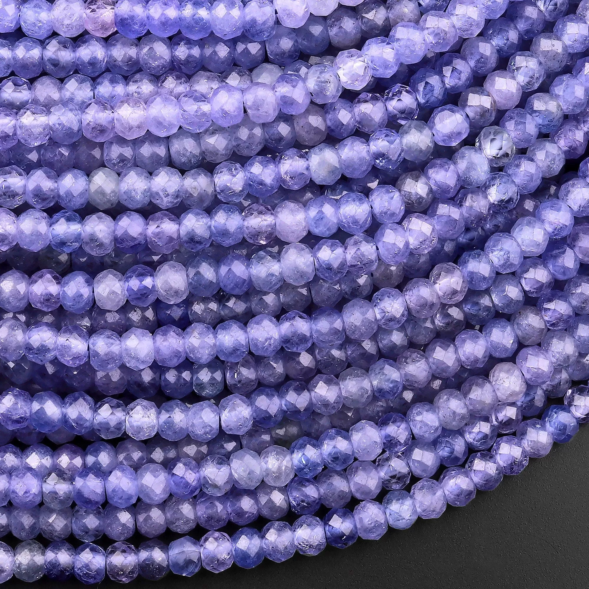 AAA Faceted Natural Tanzanite Rondelle Beads 4mm Micro Laser Cut Real Genuine Gemstone 15.5" Strand