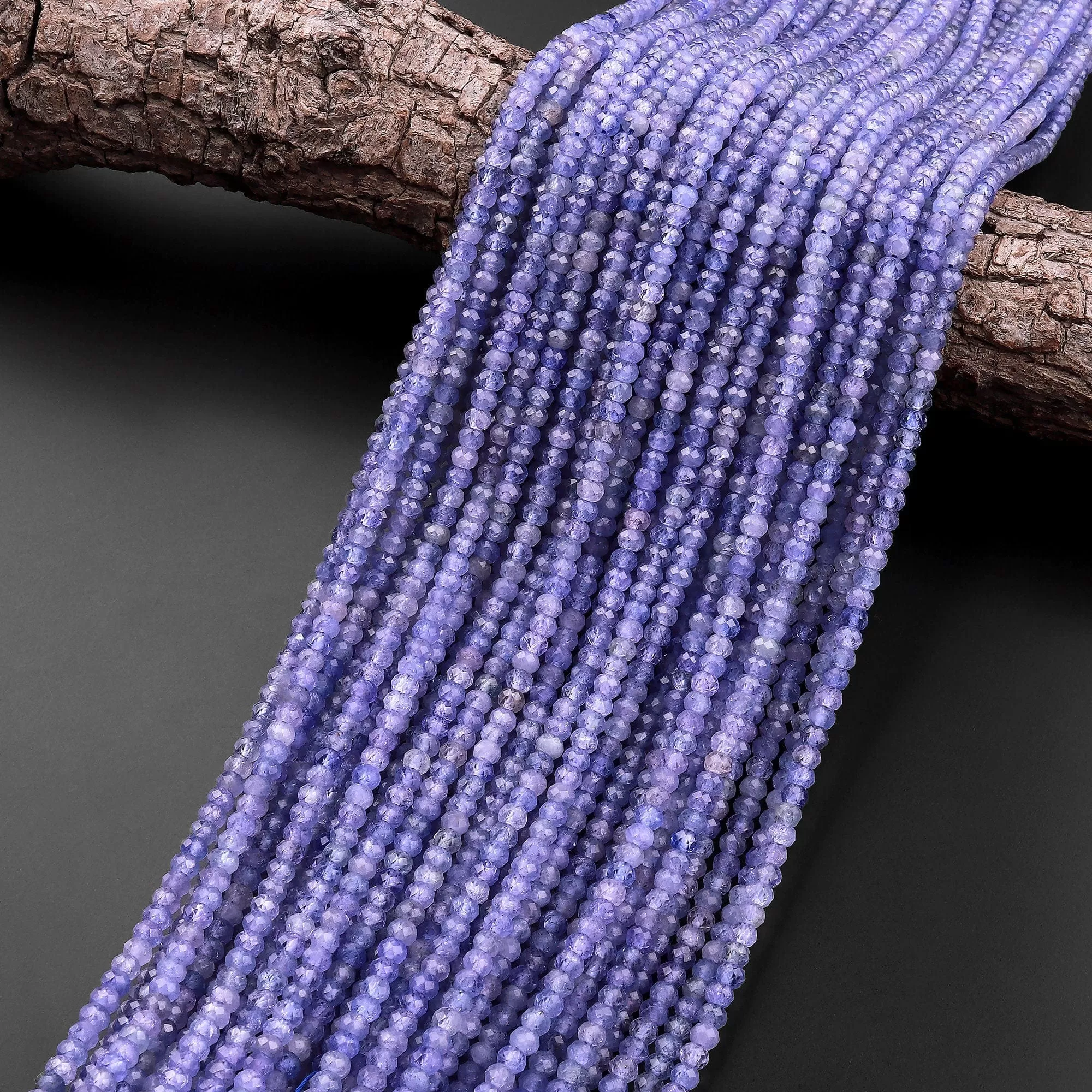 AAA Faceted Natural Tanzanite Rondelle Beads 4mm Micro Laser Cut Real Genuine Gemstone 15.5" Strand