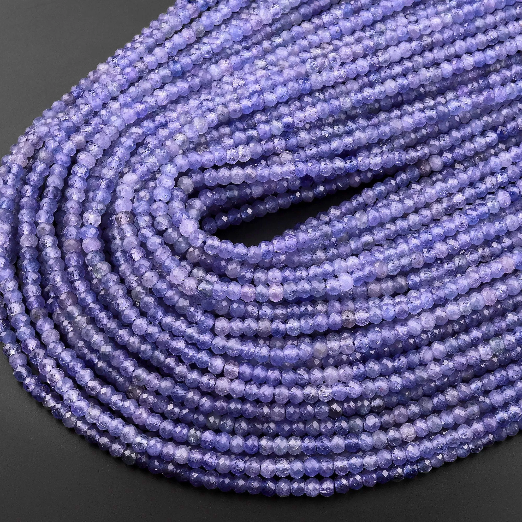 AAA Faceted Natural Tanzanite Rondelle Beads 4mm Micro Laser Cut Real Genuine Gemstone 15.5" Strand