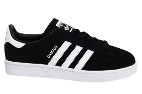 Adidas Originals Campus Black White Leather Lace Up Trainers - Kids