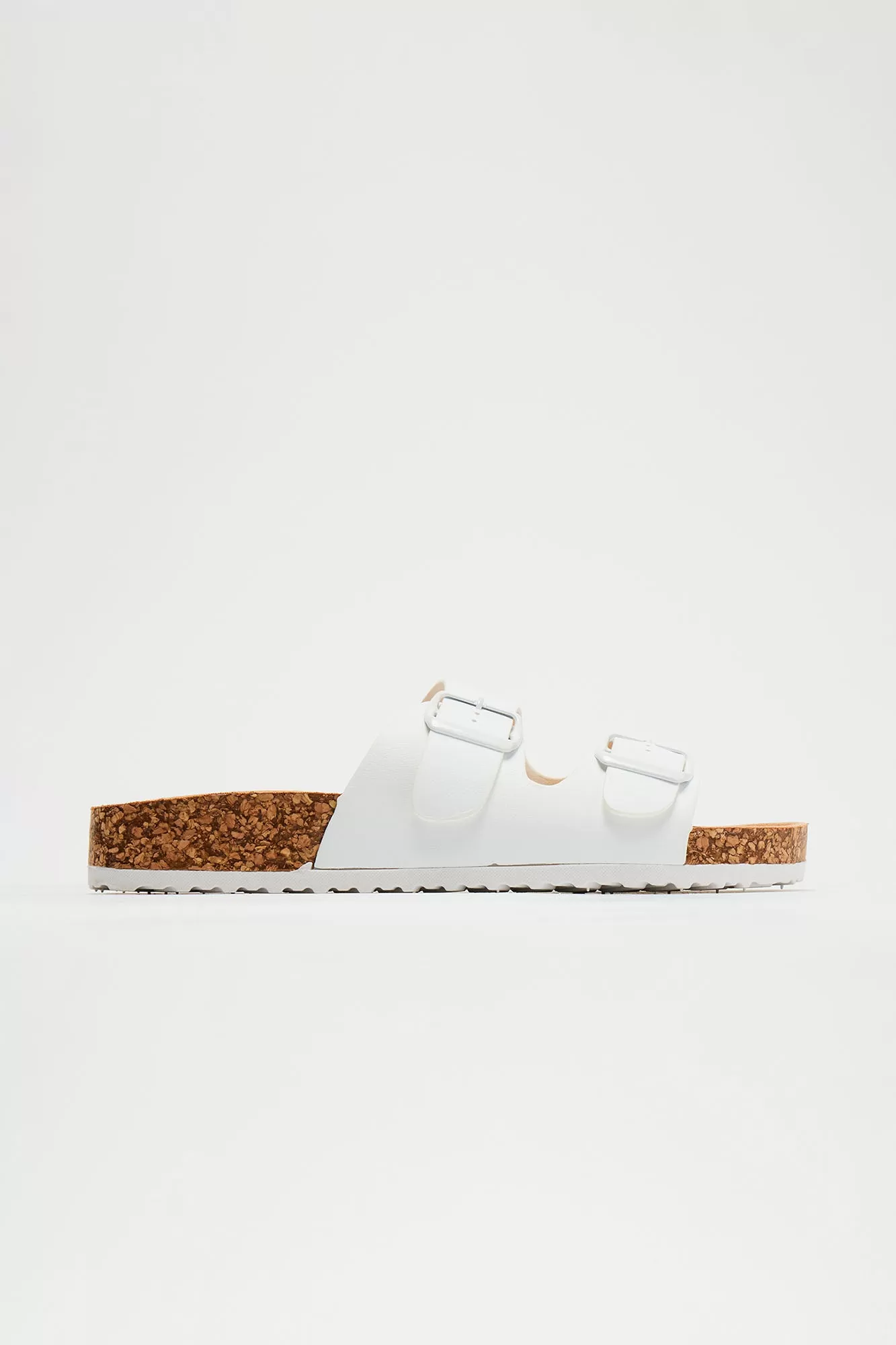 Adriana Buckle Slides - White