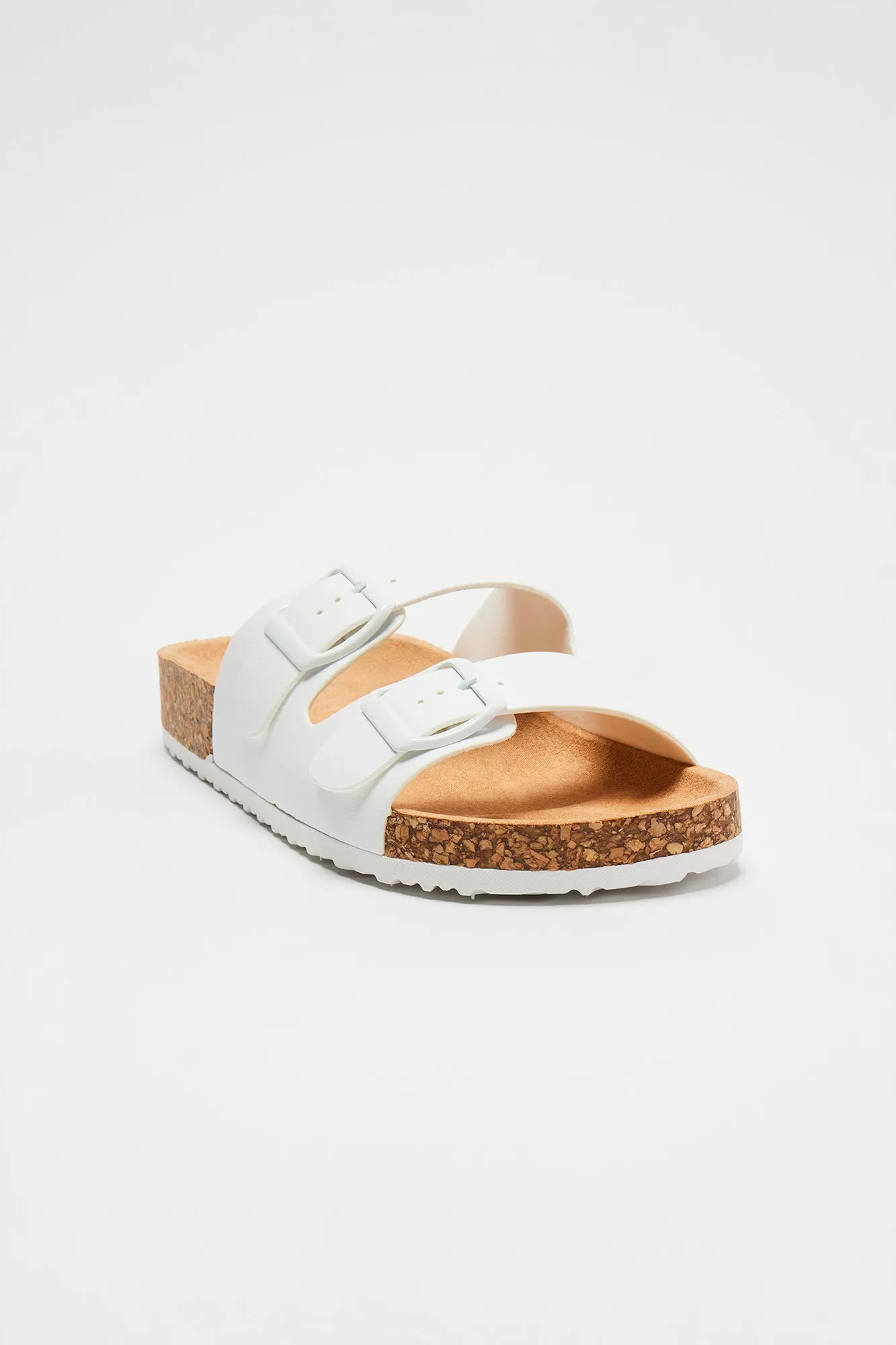 Adriana Buckle Slides - White