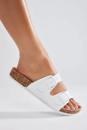 Adriana Buckle Slides - White