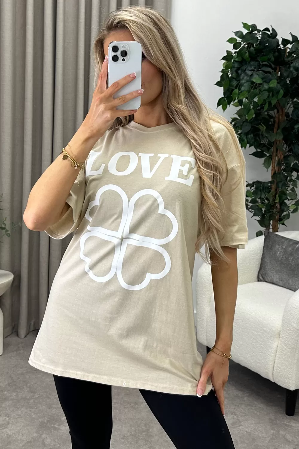 Alfie Beige Love Slogan Graphic Print T-Shirt