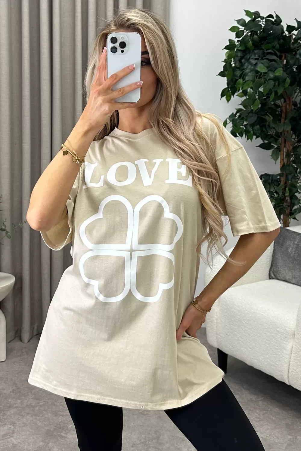 Alfie Beige Love Slogan Graphic Print T-Shirt