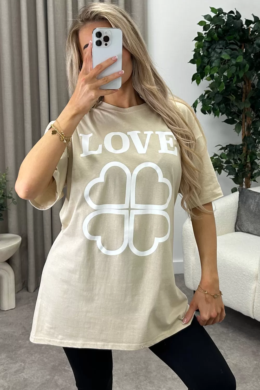 Alfie Beige Love Slogan Graphic Print T-Shirt