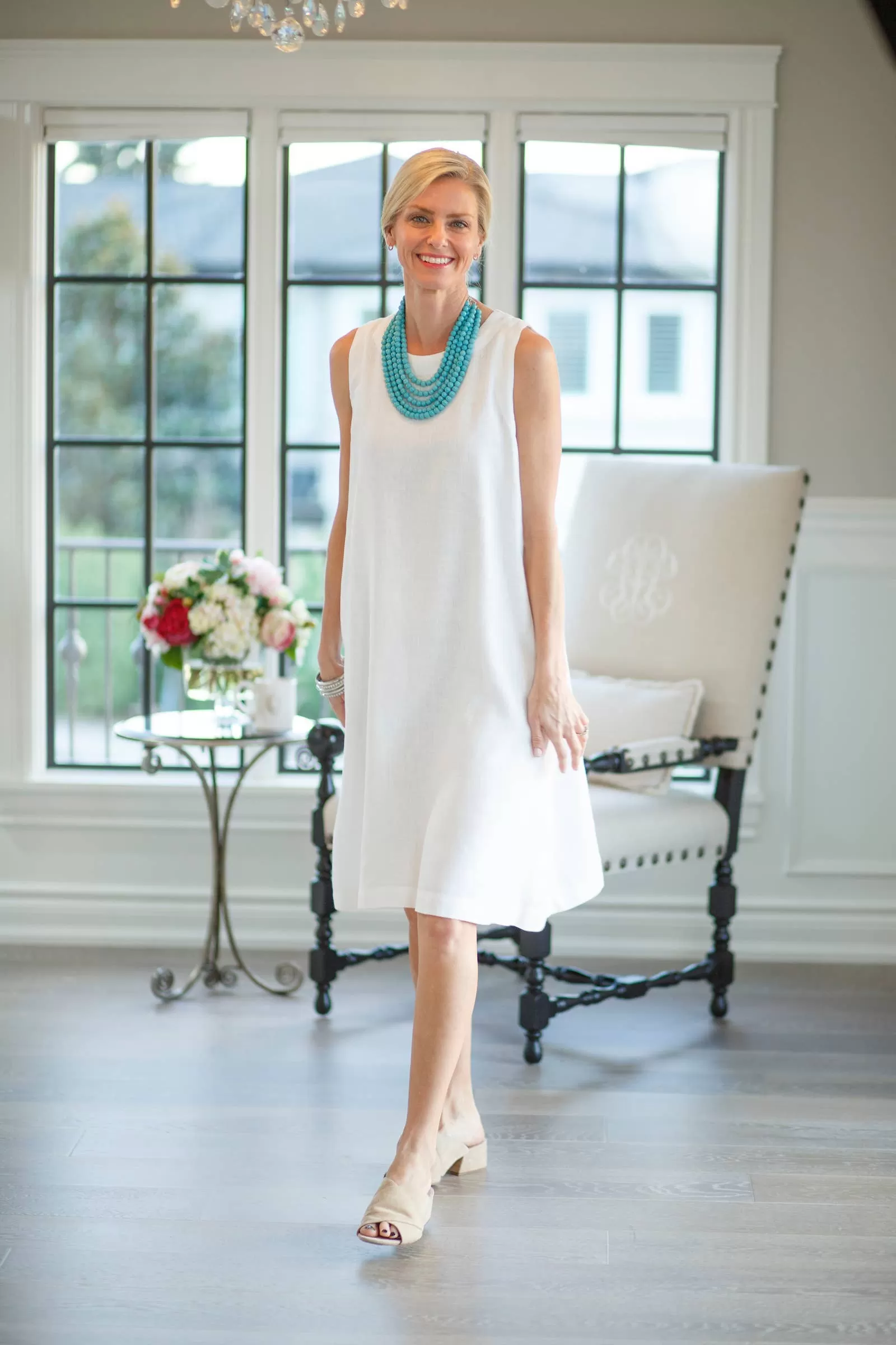 Alma Linen Dress White