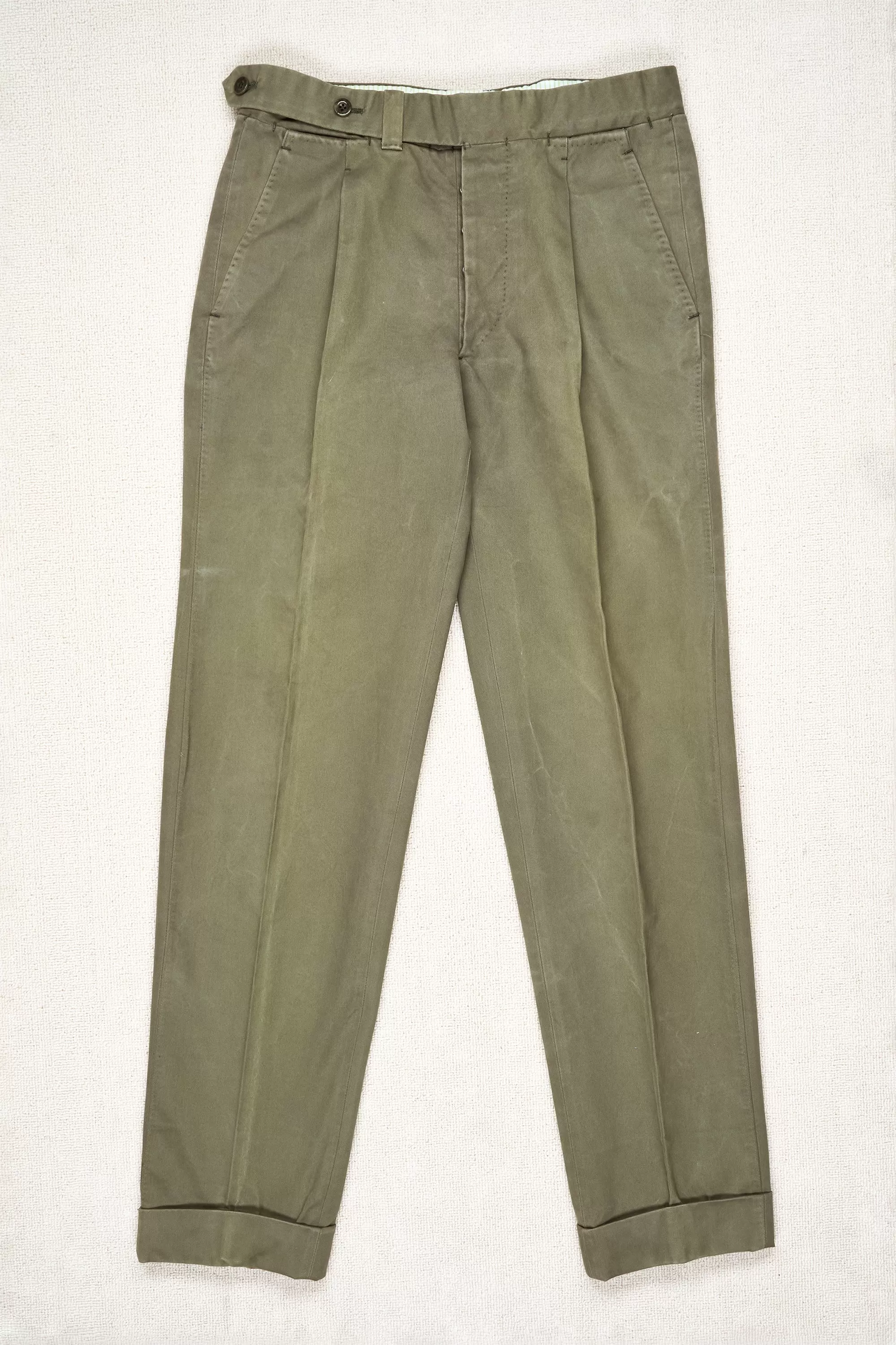 Ambrosi Napoli Olive Cotton Single-Pleat Trousers Bespoke