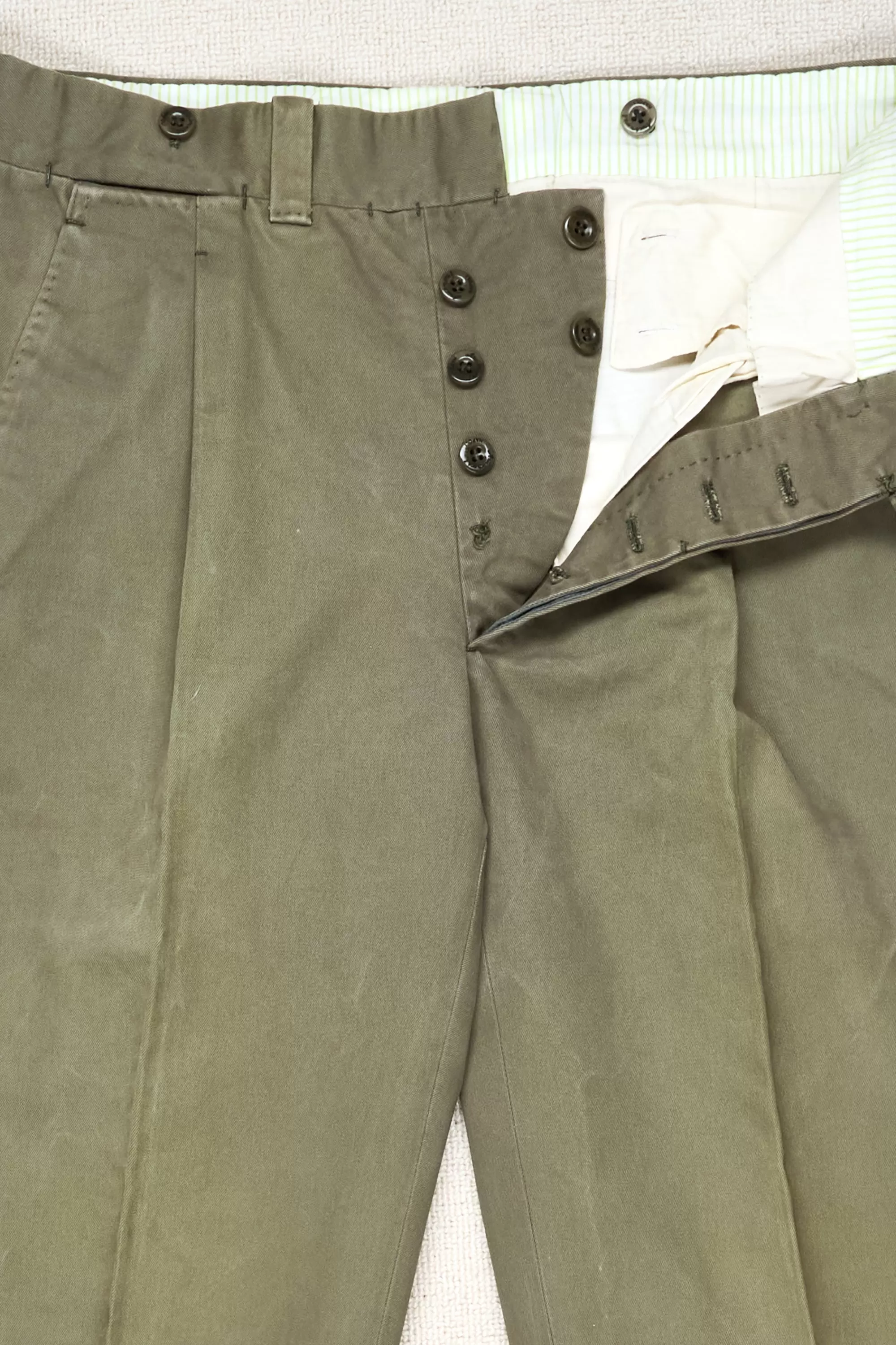 Ambrosi Napoli Olive Cotton Single-Pleat Trousers Bespoke