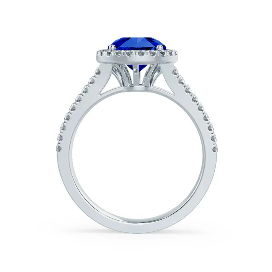 AMELIA - Chatham® Lab Grown Blue Sapphire & Diamond 18k White Gold Halo Ring