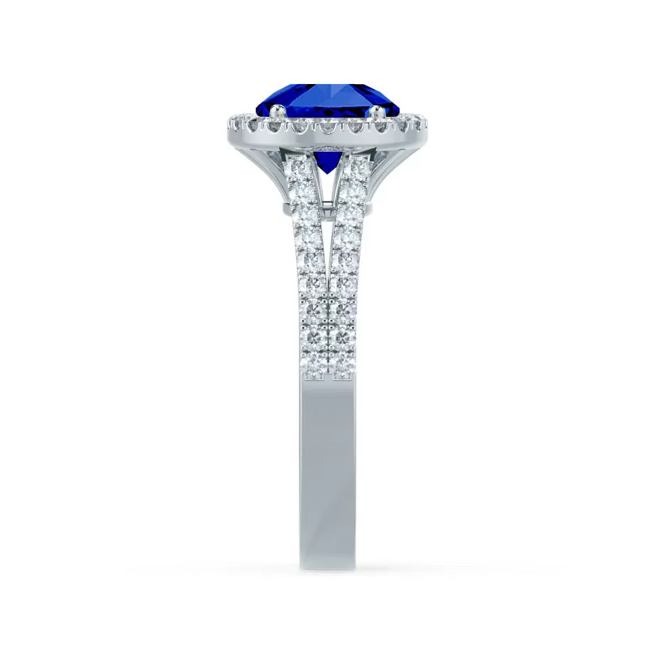 AMELIA - Chatham® Lab Grown Blue Sapphire & Diamond 18k White Gold Halo Ring