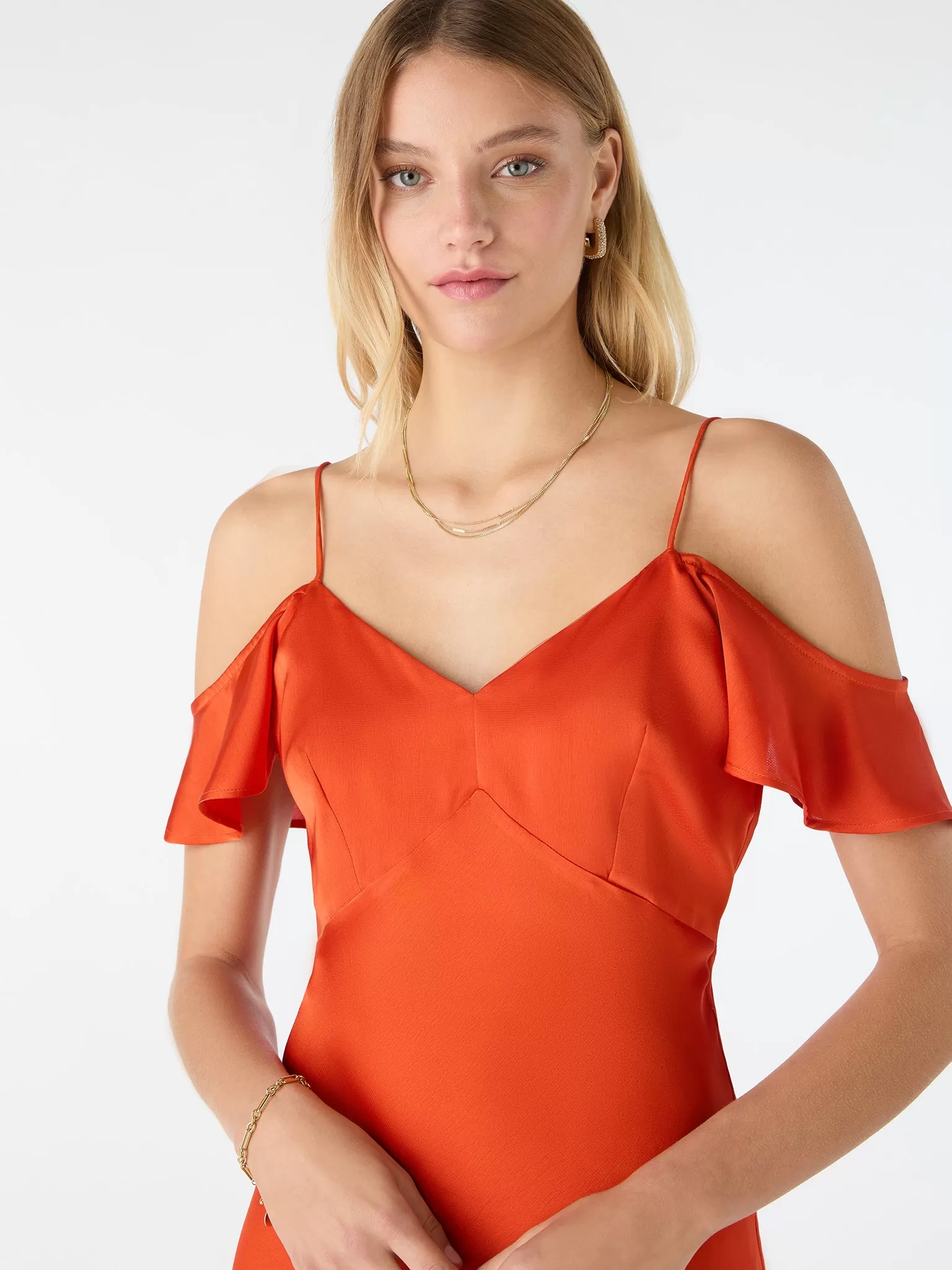 Anthia Drop Shoulder Midi Dress in Brick Orange