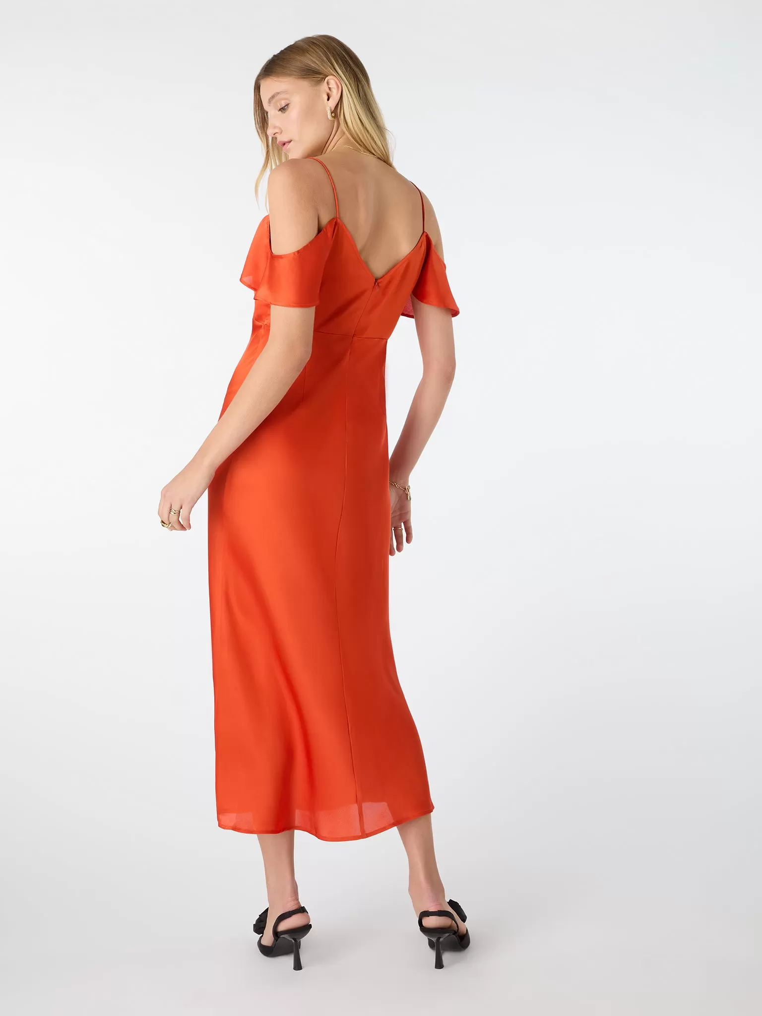 Anthia Drop Shoulder Midi Dress in Brick Orange