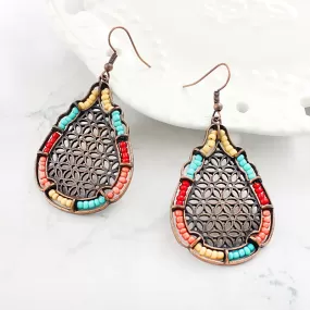 Antique Bronze Mesh Drop Earrings with Colorful Beads