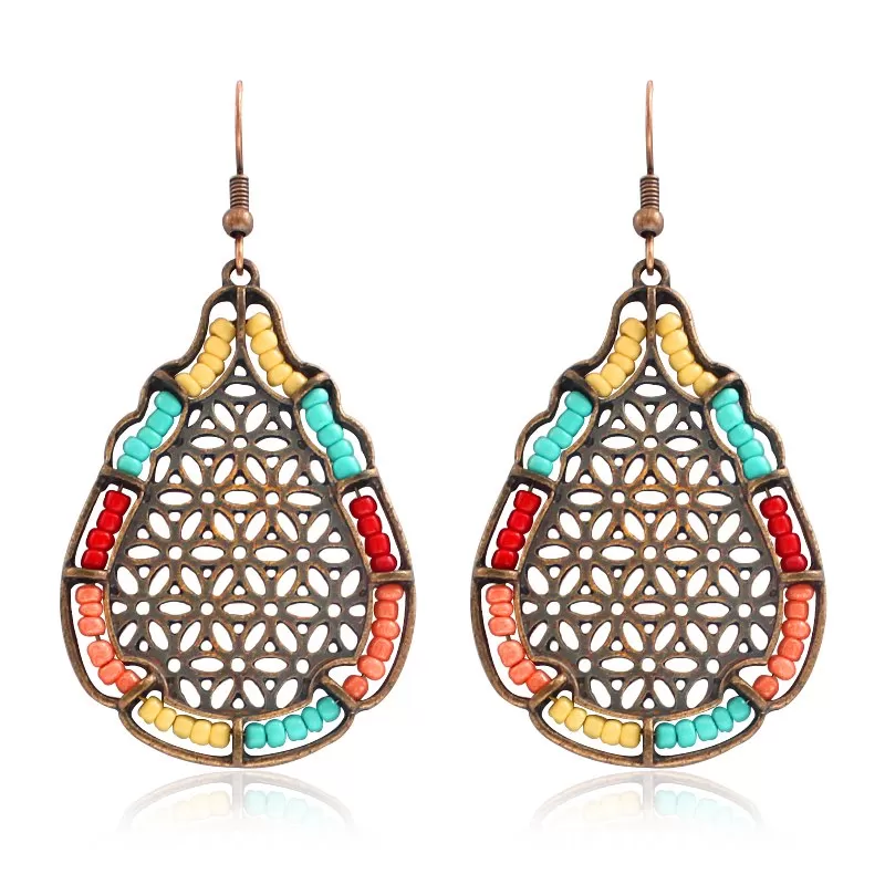 Antique Bronze Mesh Drop Earrings with Colorful Beads