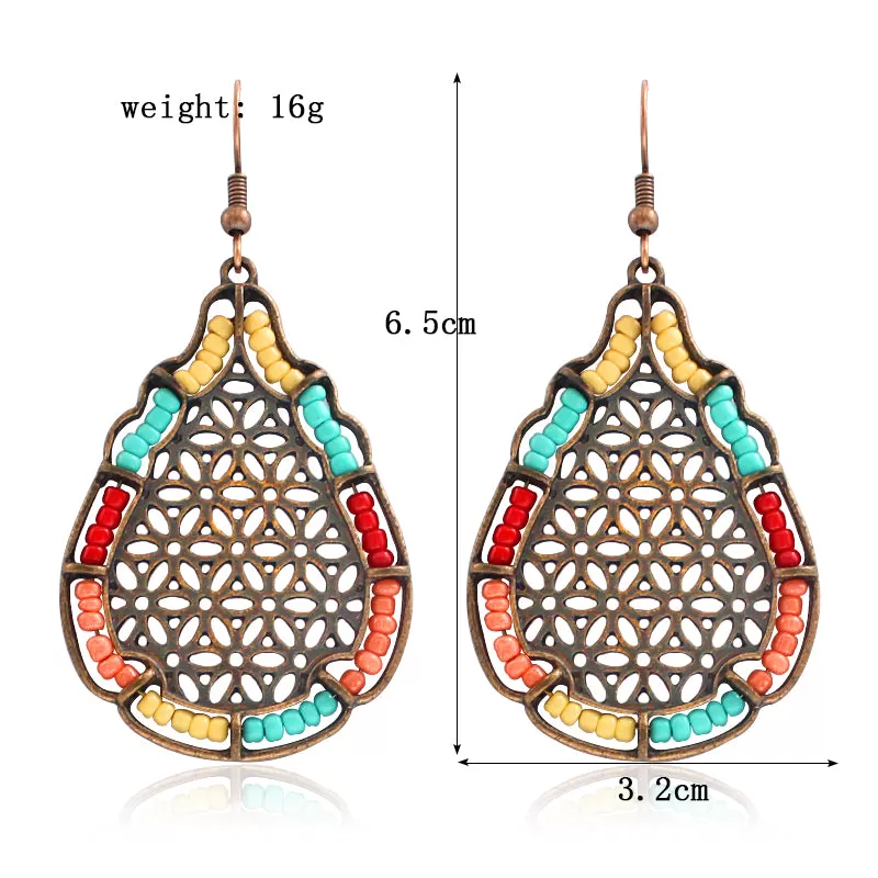 Antique Bronze Mesh Drop Earrings with Colorful Beads