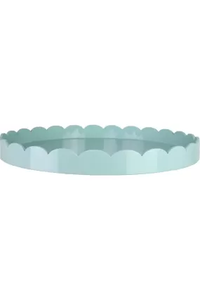 Aqua Large Round Scalloped Lacquer Tray