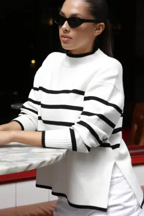 Ardent White Stripe Funnel Neck Jumper