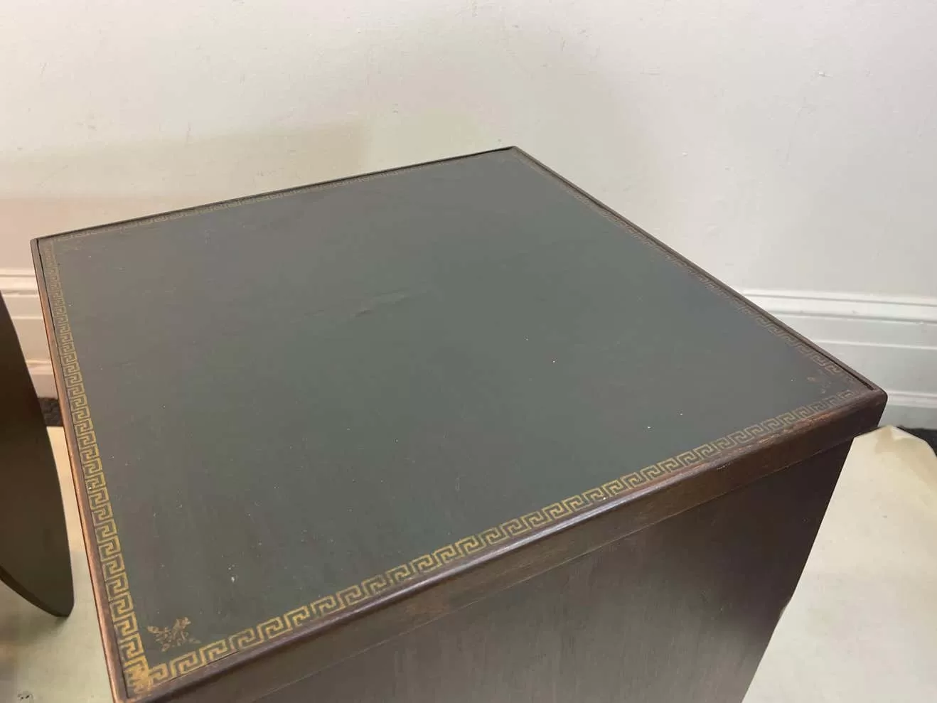 Art Deco Style End Tables with Leather Tops