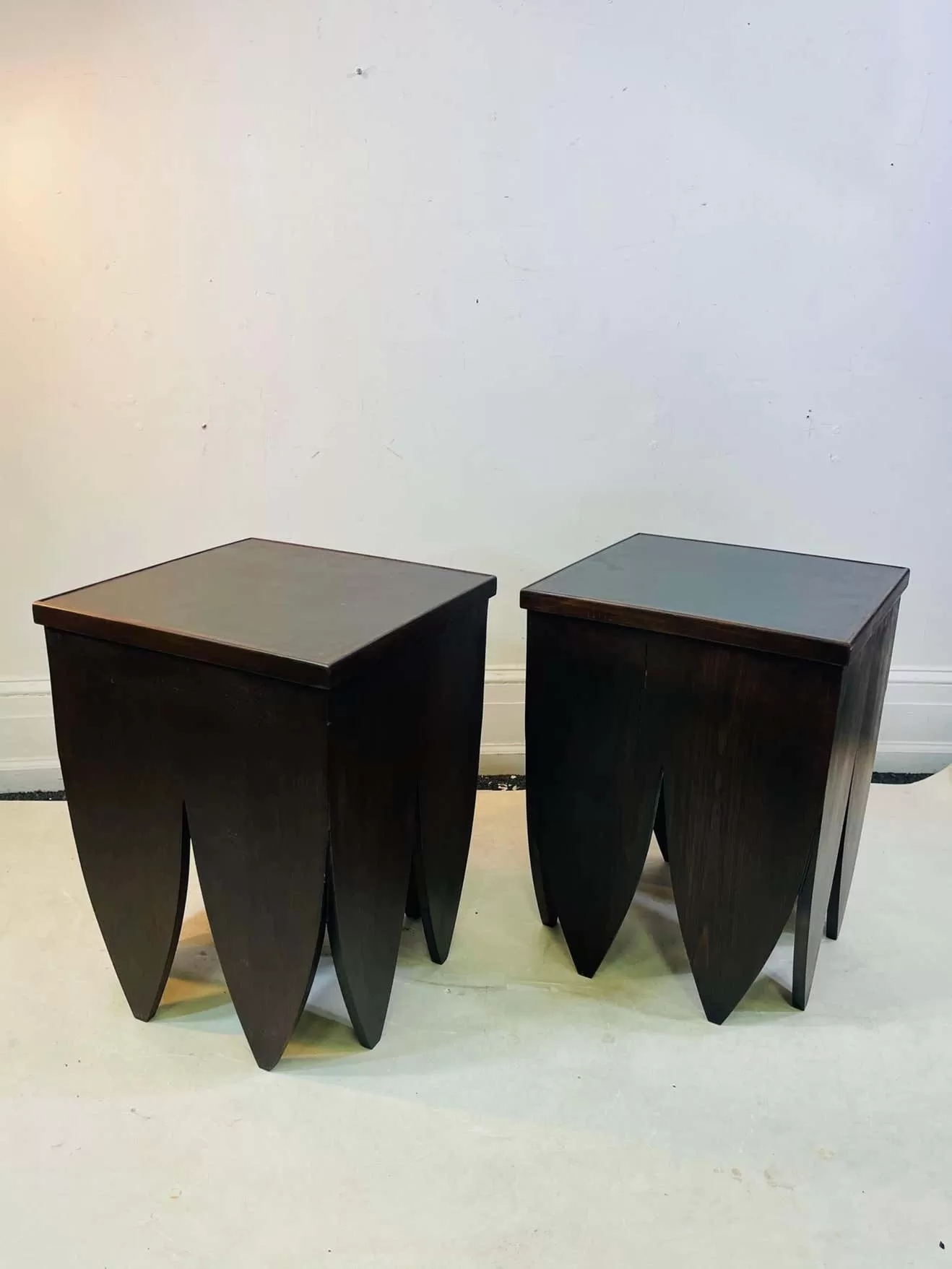 Art Deco Style End Tables with Leather Tops