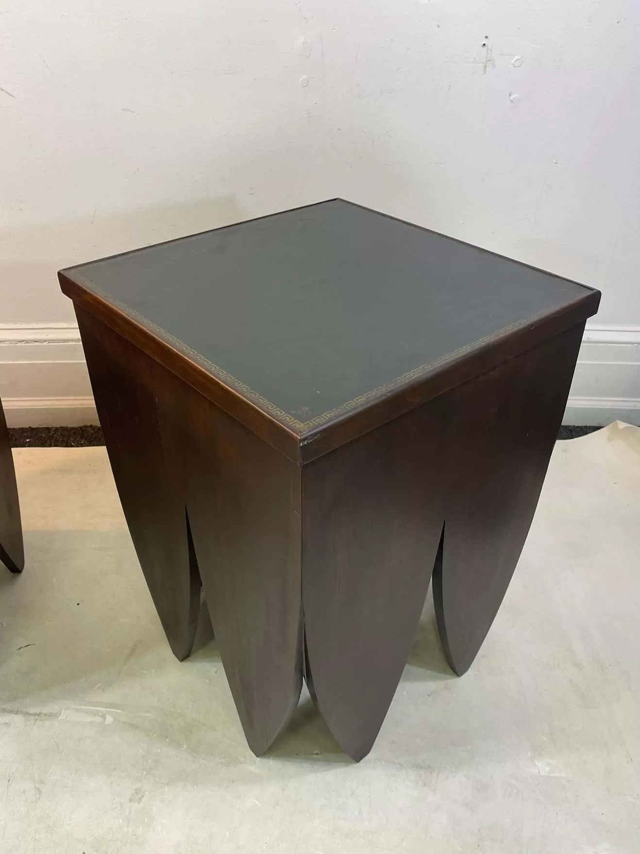 Art Deco Style End Tables with Leather Tops