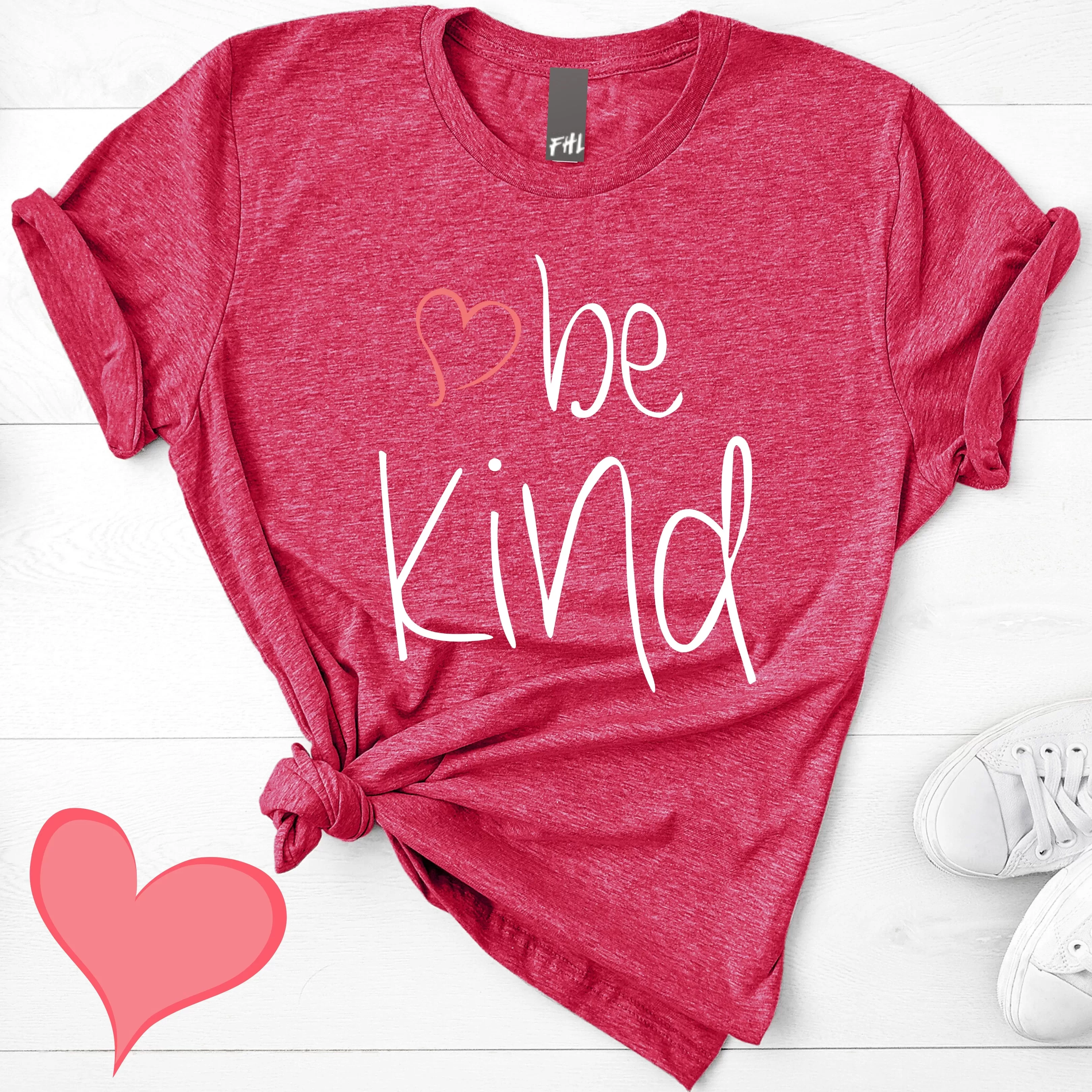 be kind Heart Heather Raspberry T-Shirt (Quick Ship)