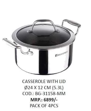 Bergner Hitech Prism Triply Stainless Steel Non Stick Casserole