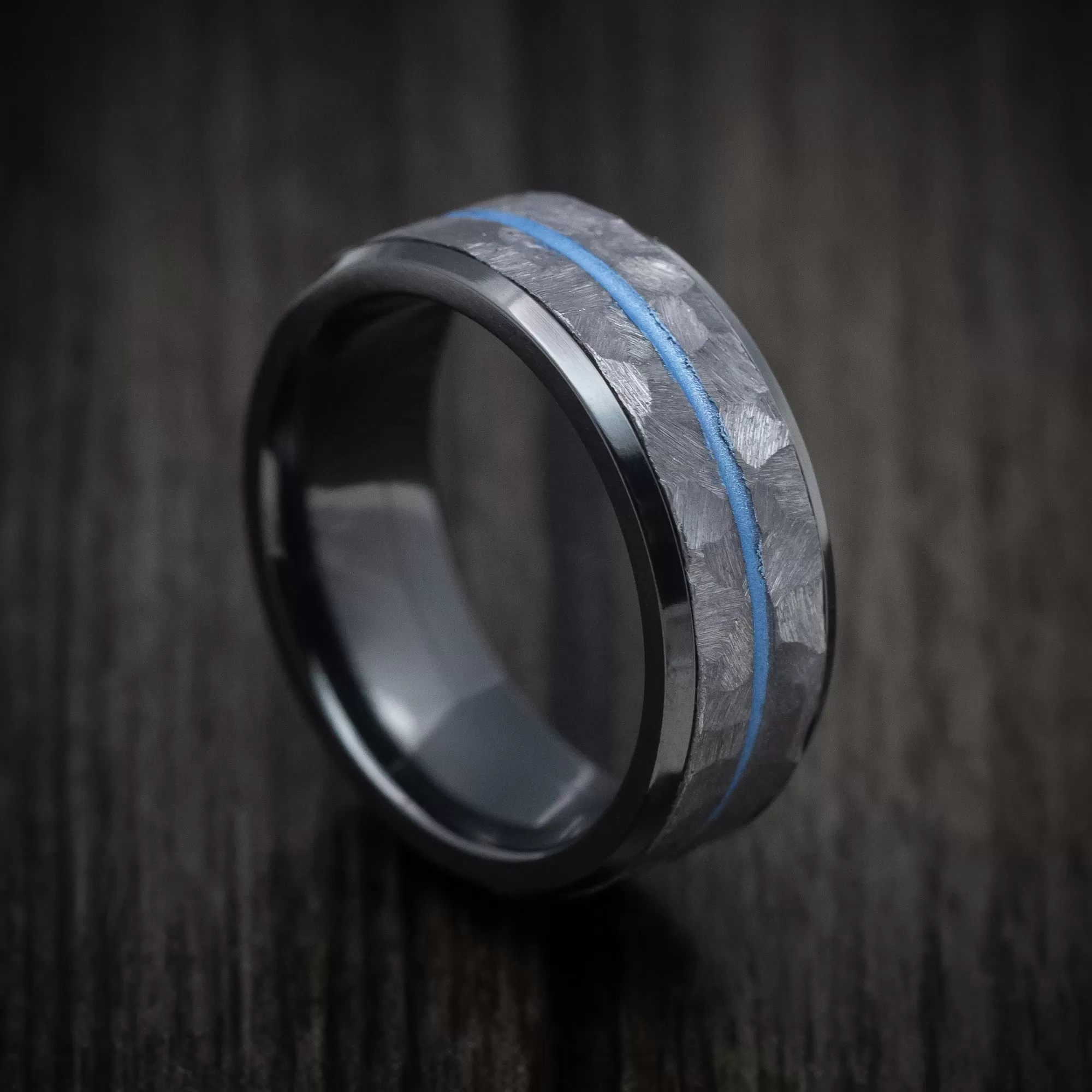 Black Titanium Men's Ring with Tantalum and Cerakote Inlays Custom Made Band