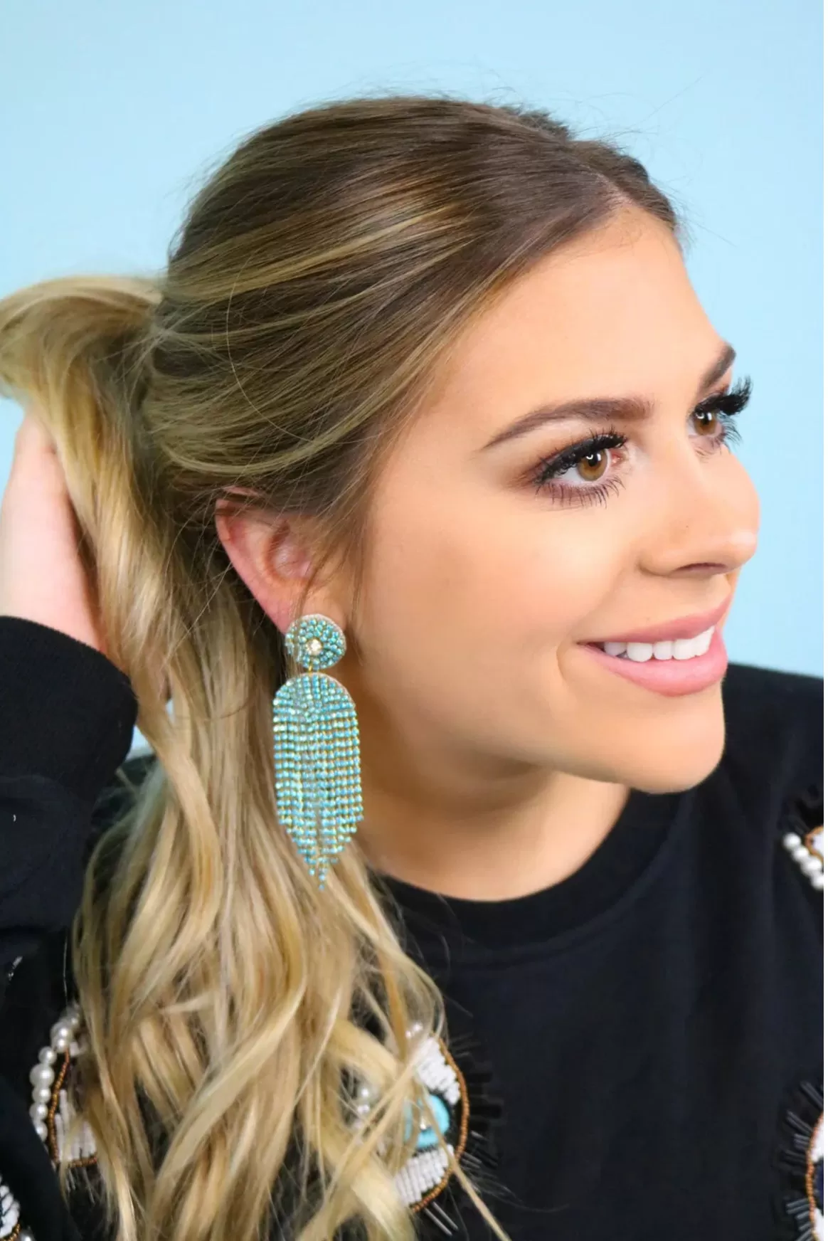 Blue Rhinestone Drop Earrings