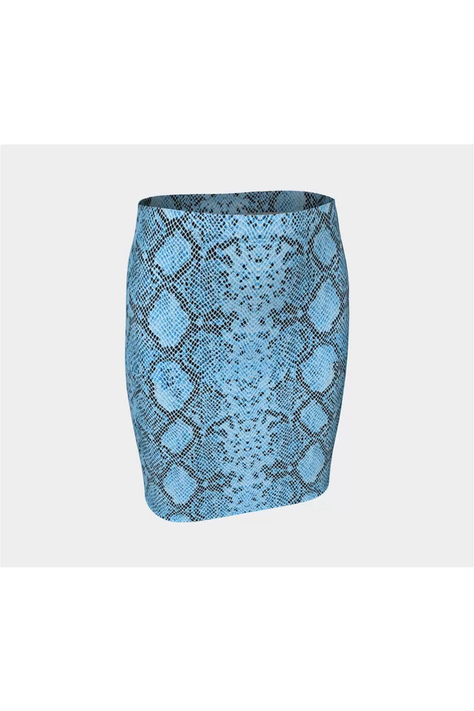 Blue Snakeskin Fitted Skirt