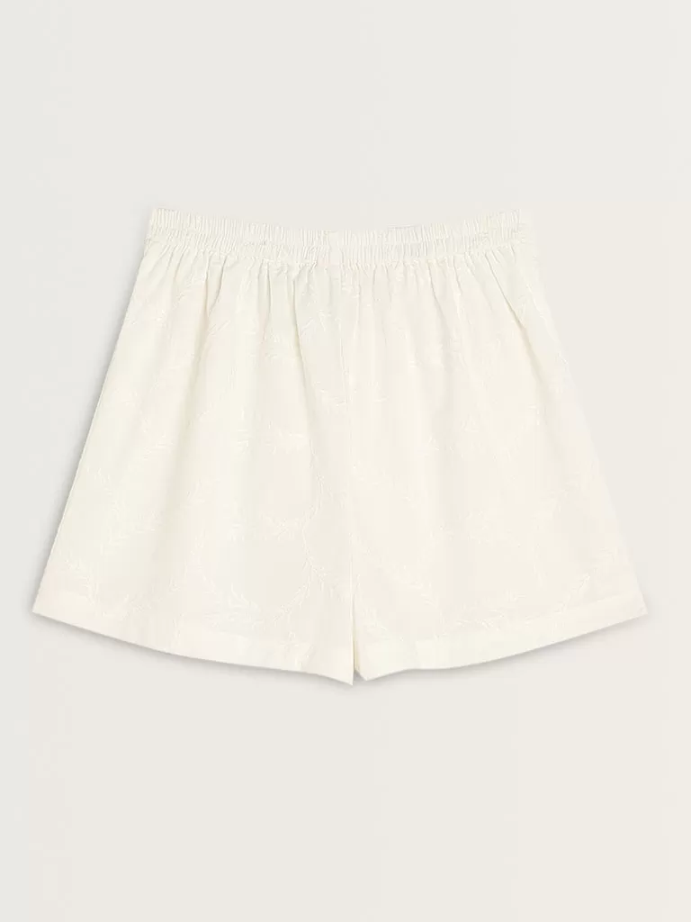 Bombay Paisley Ivory Embroidered High-Rise Cotton Skorts