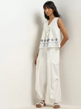 Bombay Paisley White High-Rise Cotton Blend Palazzos