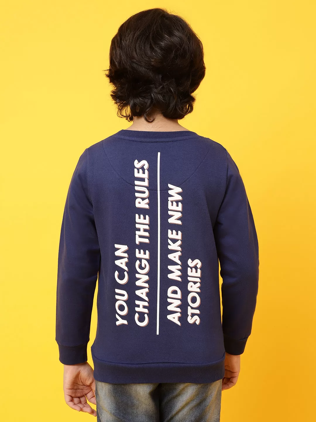 Boys Navy Blue Cotton Printed Sweatshirt