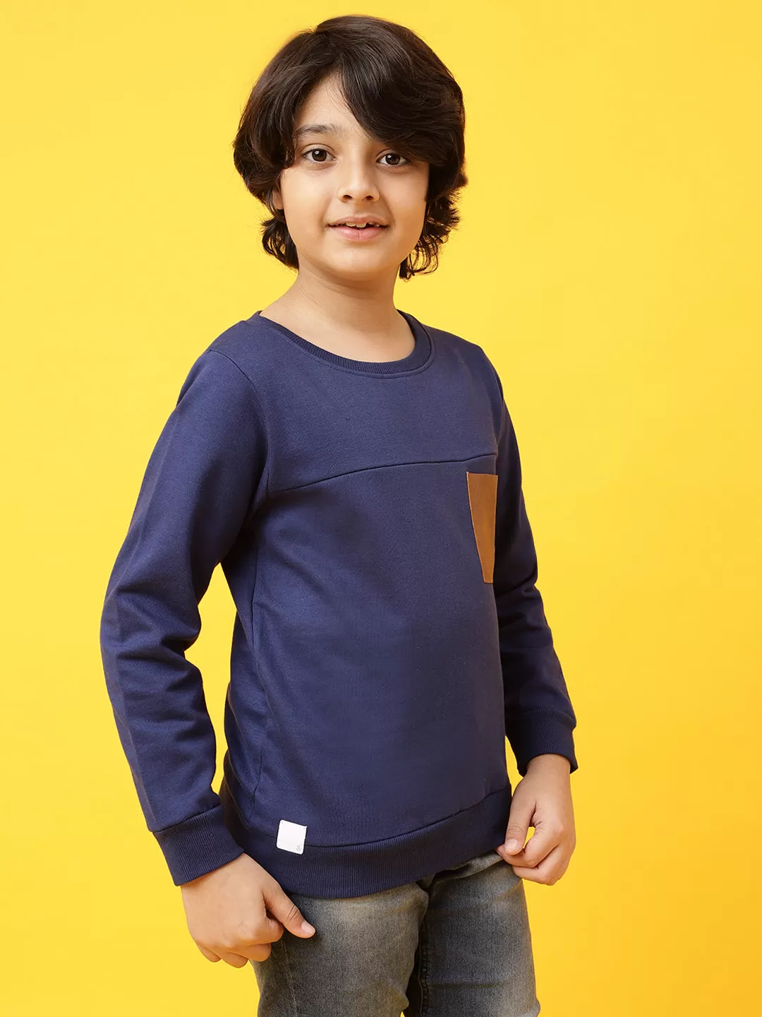 Boys Navy Blue Cotton Printed Sweatshirt