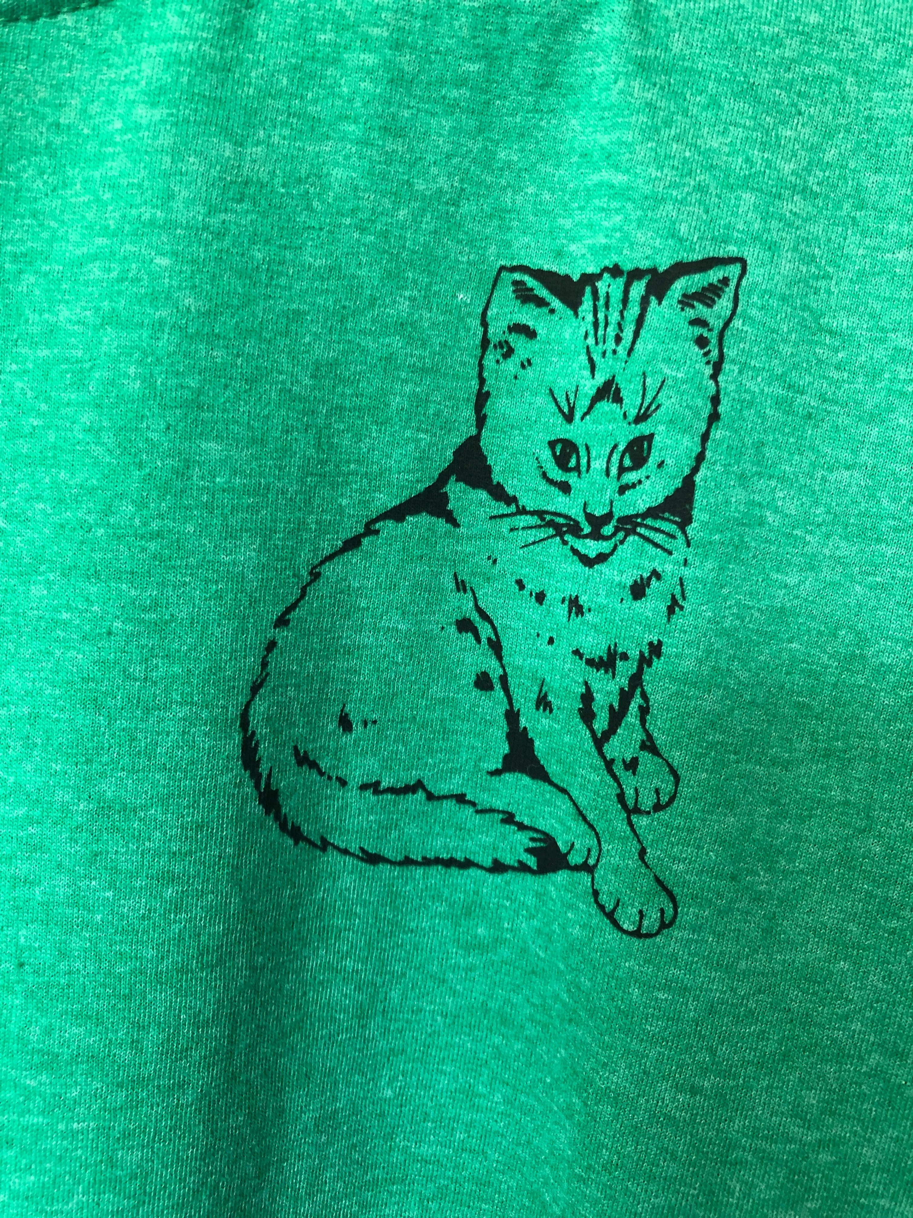 BPR- Youth Large T-shirt- pocket cat - green