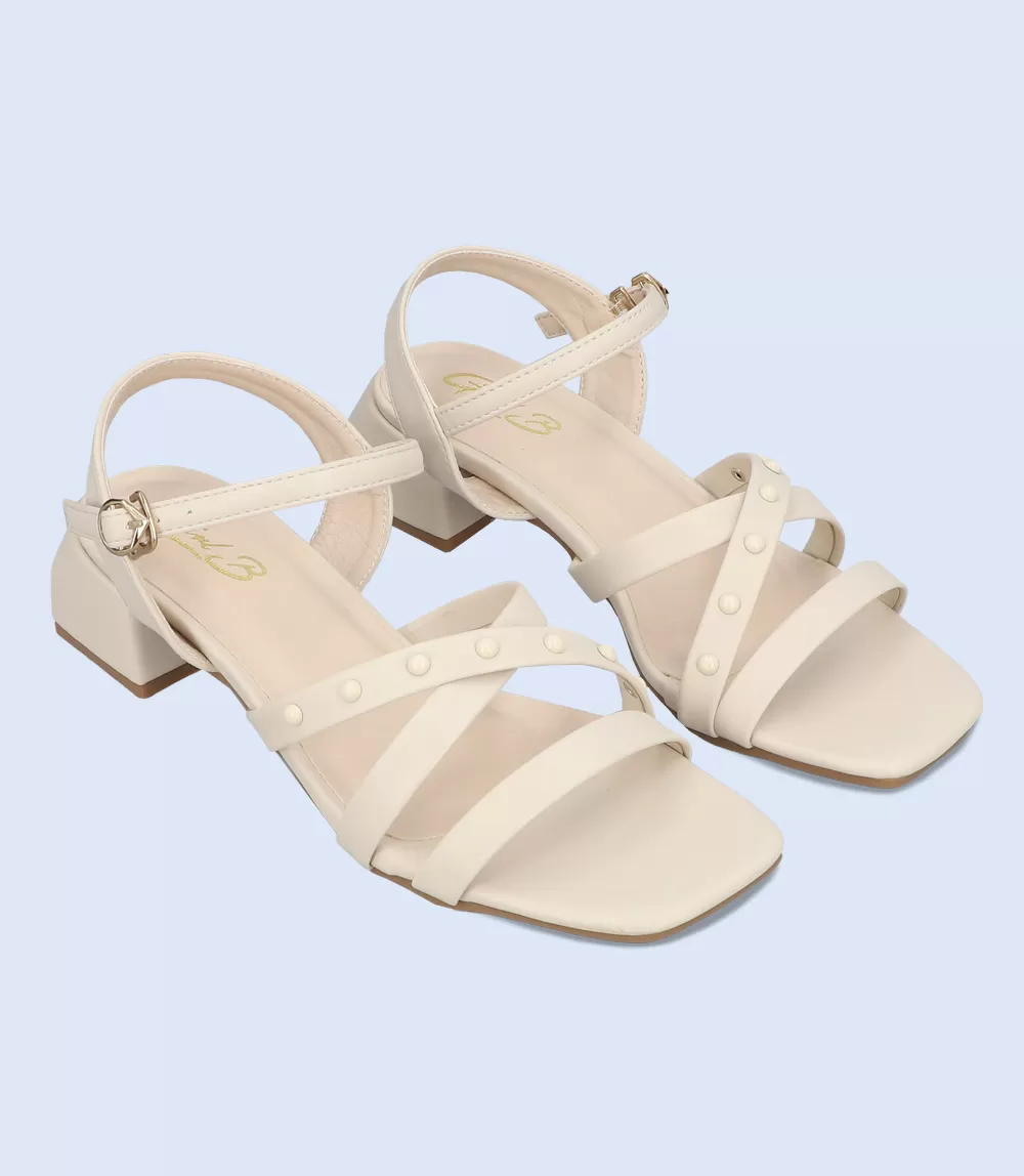 BW7336-WHITE-Women Casual Sandal Heels