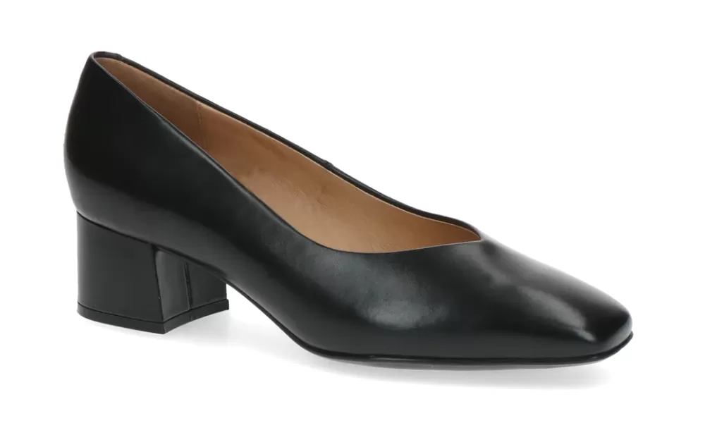 Caprice - Leather Mid-Heel Court Shoe Black