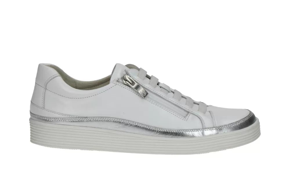 Caprice - Manou 2D Elastic Lace Zip-Up Trainer White & Silver