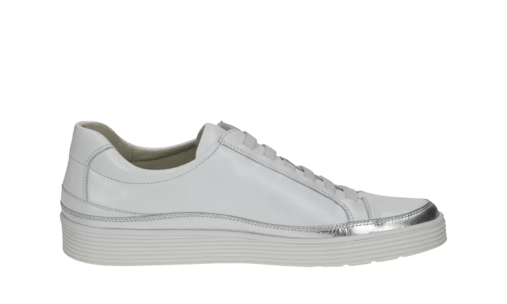 Caprice - Manou 2D Elastic Lace Zip-Up Trainer White & Silver