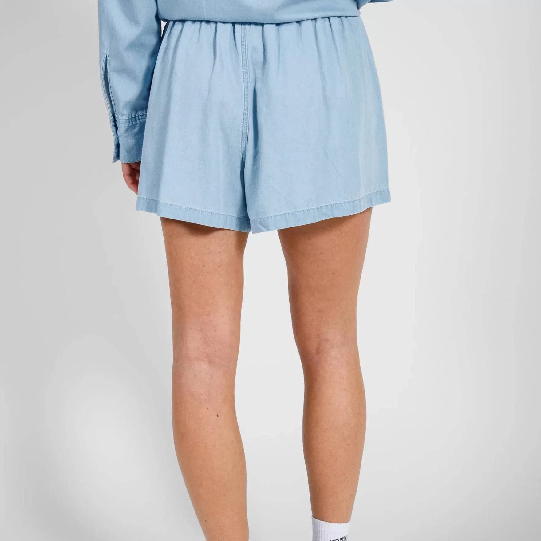 Chambray Denim High Waisted Shorts